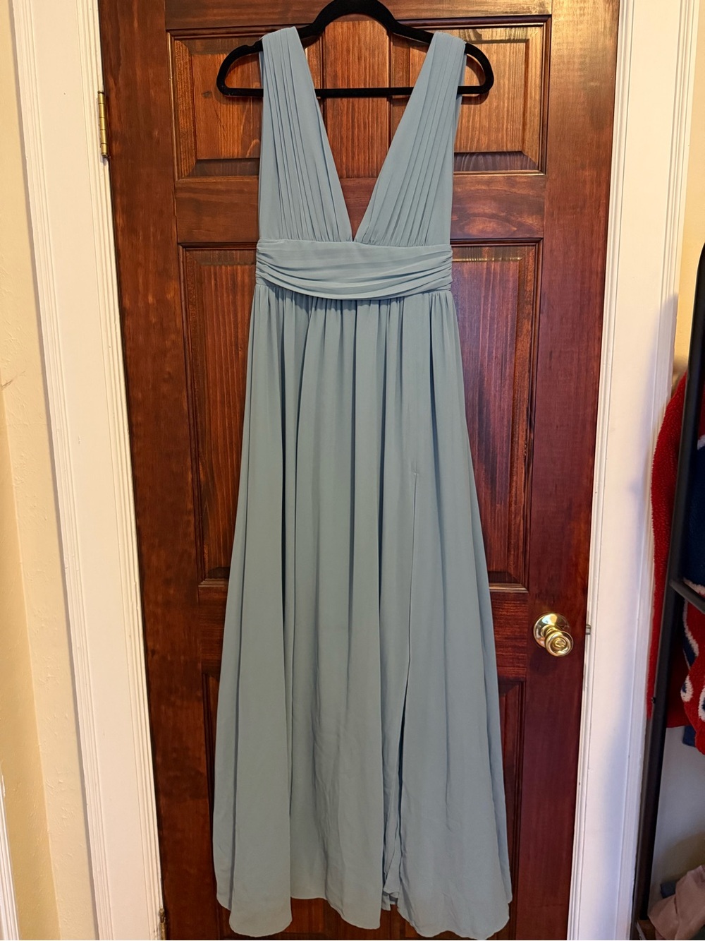 Lulu's Pale Blue Plunging V-Neck Pleated Maxi Dress